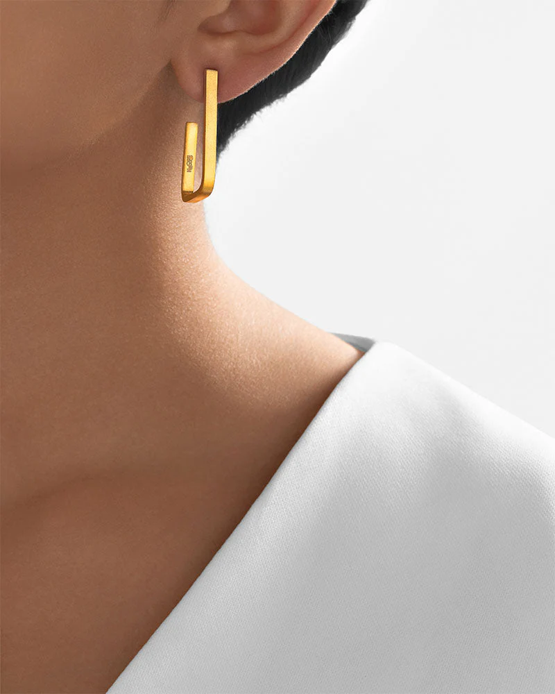 24Kt Gold Minimalist Triangle Earrings - Image 3